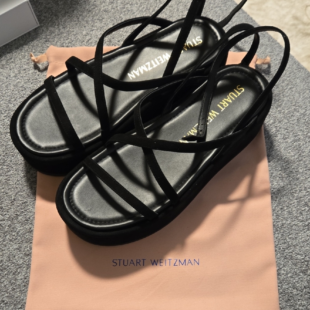 Stuart Weitzman Black Strappy Platform Sandals